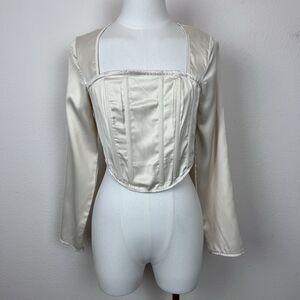 Missguided Top Womens Petite Four Cropped Corset Bustier Satin Fairy Cream